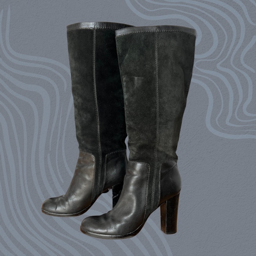 Nine West knee high black leather and suede boots size 10 M